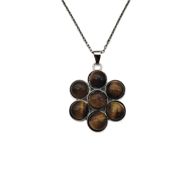 

PandaHall Natural Tiger Eye Flower Pendant Necklace Tiger Eye
