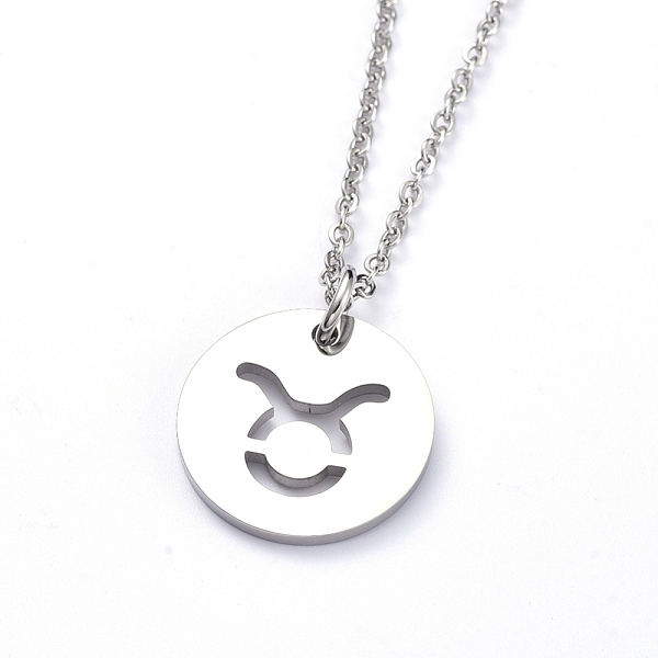 

PandaHall 304 Stainless Steel Pendant Necklaces, with Cable Chains and Lobster Claw Clasps, Flat Round with Twelve Constellations, Stainless...