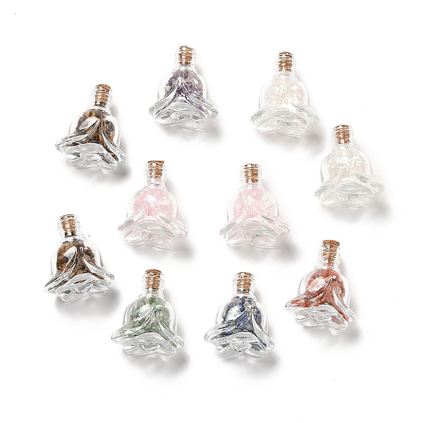 

PandaHall Mixed Gemstones Chips in Rose Glass Bottle Display Decorations, for Witchcraft, 27x39x44.5mm Mixed Stone Flower