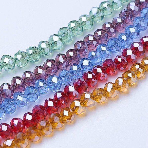 

PandaHall Electroplate Glass Beads Strands, Pearl Luster Plated, Faceted, Rondelle, Mixed Color, 6x5mm, Hole: 1mm, about 85~88pcs/strand..., Multicolor