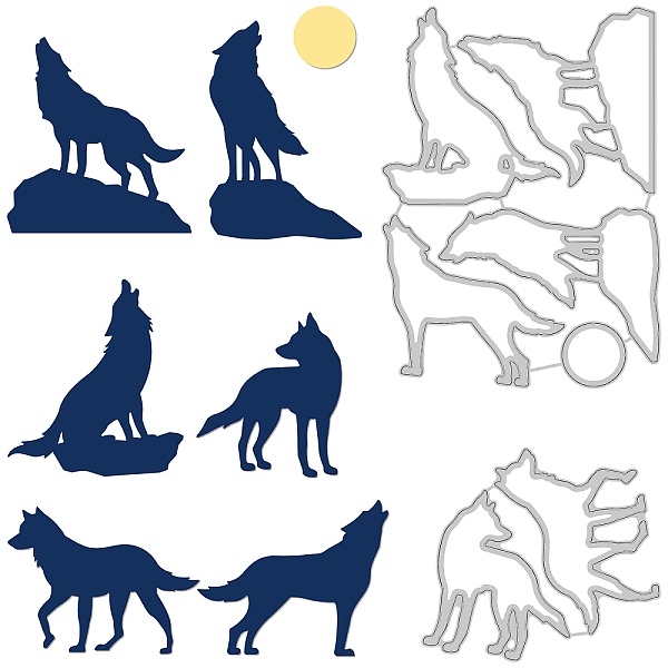 PandaHall BENECREAT 2pcs Wolf Carbon Steel Cutting Dies Stencils, Animal Moon Metal Stencils Scrapbooking Tools for DIY Scrapbooking Photo...