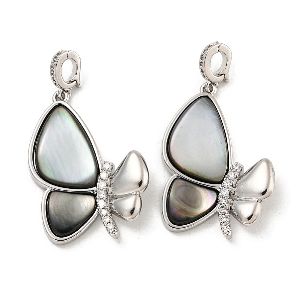 

PandaHall Brass Micro Pave Clear Cubic Zirconia Pendants, with Black Lip Shell, Butterfly Charms, Real Platinum Plated, 27.5x19x4mm, Hole...