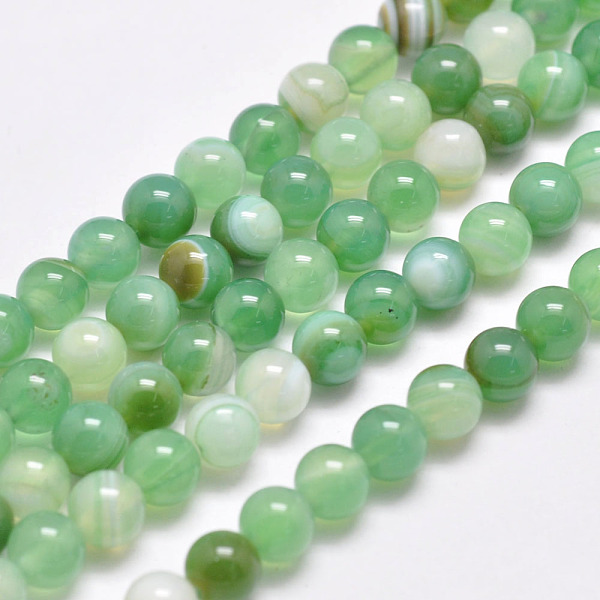 

PandaHall Natural Striped Agate/Banded Agate Bead Strands, Dyed & Heated, Round, Grade A, Spring Green, 8mm, Hole: 1mm, about 48pcs/strand...