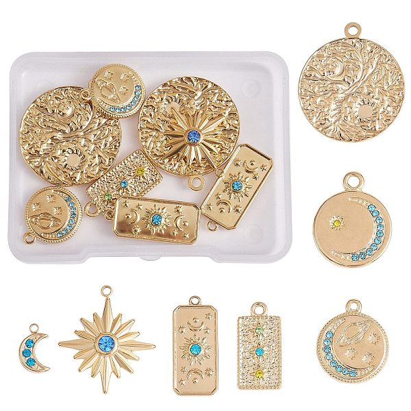 

PandaHall 14Pcs 7 Styles 304 Stainless Steel Pendants, with Mixed Color Rhinestone, Moon & Star Charm, Mixed Shapes , Real 18K Gold Plated..., Multicolor