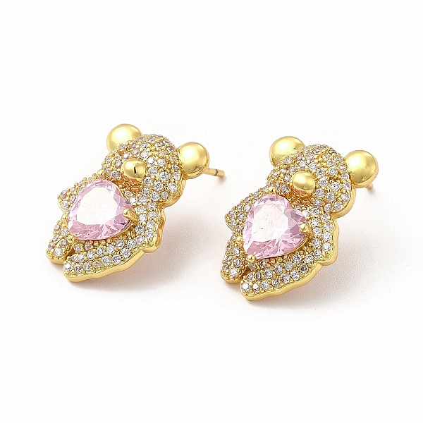 

PandaHall Rack Plating Brass Micro Pave Cubic Zirconia Stud Earrings for Women, Long-Lasting Plated, Lead Free & Cadmium Free, Bear, Real...