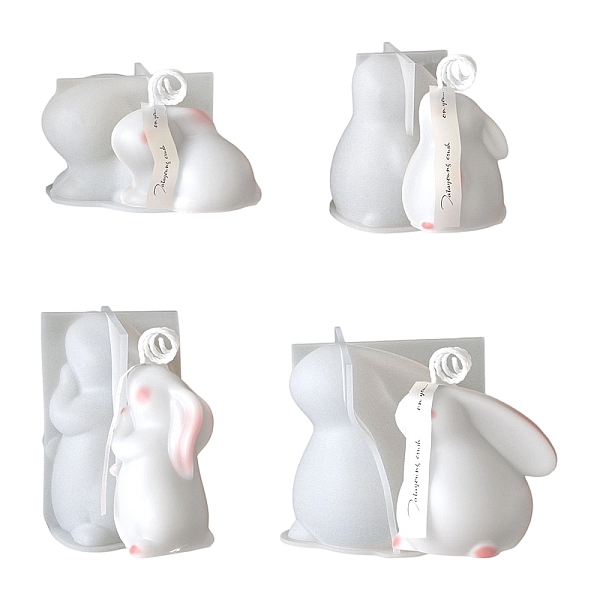 4 Pcs 4 Styles 3D Rabbit Candle Silicone Molds