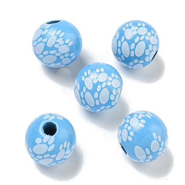 

PandaHall Printed Wood European Beads, Round with Paw Print Pattern, Light Sky Blue, 15.5~16mm, Hole: 4~4.5mm Wood Round