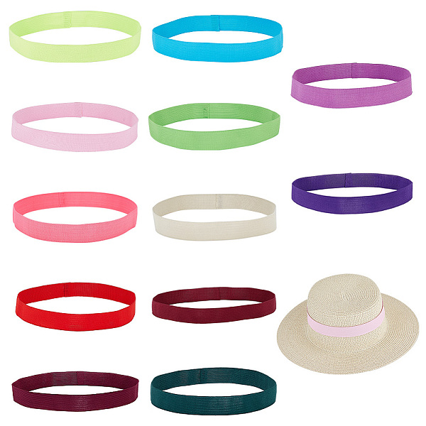 PandaHall Ultra Wide Thick Flat Elastic Hat Band, for Cowboy Hat, Bend Brim Fedora Hat, Straw Hat Decoration, Mixed Color, 25x550x1mm, 12...