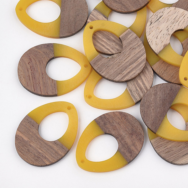 

PandaHall Resin & Wood Pendants, Teardrop, Gold, 37.5x28x3~3.5mm, Hole: 1.5mm Resin+Wood Teardrop Gold