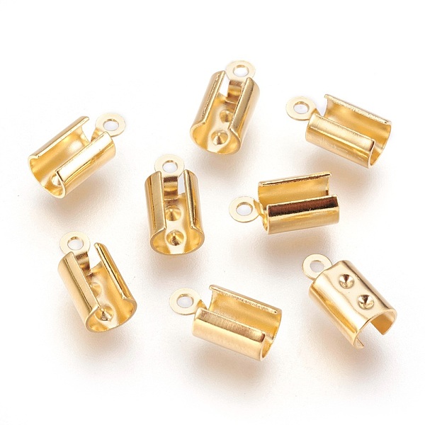 

PandaHall 304 Stainless Steel Folding Crimp Ends, Fold Over Crimp Cord Ends, Real 18k Gold Plated, 10.5x5.5x4.5mm, Hole: 1.2mm, Inner...