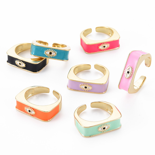 

PandaHall Evil Eye Brass Micro Pave Cubic Zirconia Enamel Cuff Rings, Real 16K Gold Plated Enamel Open Rings for Girl Women, Nickel Free..., Multicolor