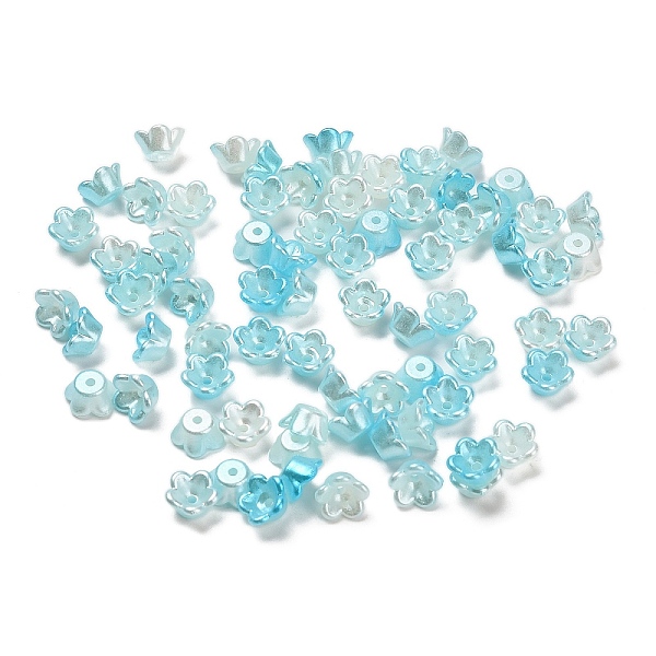 ABS Plastic Bead Caps, Flower, Cyan, 8x8x4mm, Hole: 1.2mm