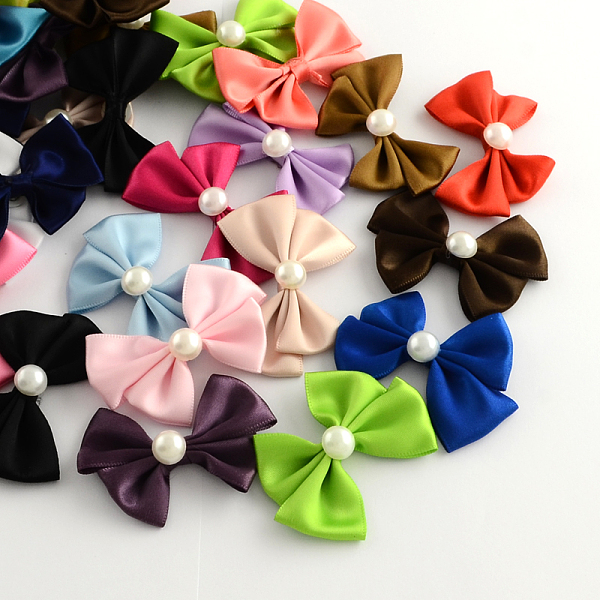 

PandaHall Handmade Woven Costume Accessories, Ribbon Bowknot with ABS Plastic Beads, Mixed Color, 43x58x13mm, about 200pcs/bag Ribbon..., Multicolor