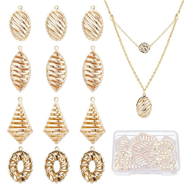 

PandaHall BENECREAT 16Pcs 4 Style Brass Pendants, Long-Lasting Plated, Hollow, Rhombus & Horse Eye & Oval & Heart, Real 18K Gold Plated...