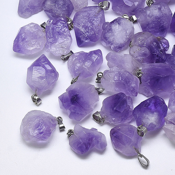 

PandaHall Natural Amethyst Pendants, with Stainless Steel Snap On Bails, Nuggets, Stainless Steel Color, 15~40x10~20x5~15mm, Hole...