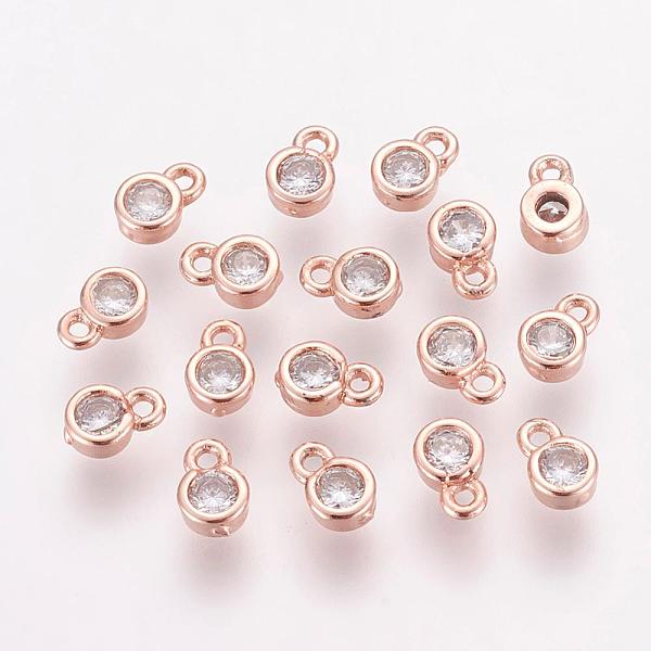

PandaHall Brass Cubic Zirconia Charms, Flat Round, Rose Gold, 6x4x2mm, Hole: 1mm Brass+Cubic Zirconia Flat Round