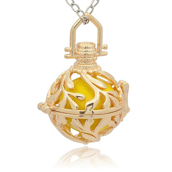 

PandaHall Golden Tone Brass Hollow Round Cage Pendants, with No Hole Spray Painted Brass Round Ball Beads, Gold, 36x25x21mm, Hole: 3x8mm...