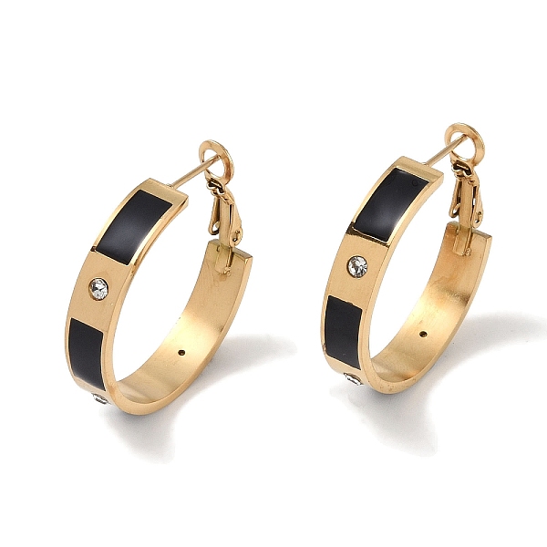 

PandaHall 304 Stainless Steel Rhinestone Hoop Earrings for Women, Enamel Style, Real 18K Gold Plated, 28x6mm 304 Stainless Steel Black