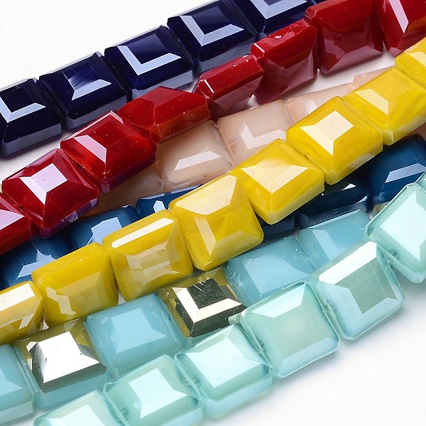 

PandaHall Electroplate Glass Bead Strands, Faceted Square, Mixed Color, 13x13x8mm, Hole: 1mm, about 27pcs/strand, 13.9 inch Glass Square..., Multicolor
