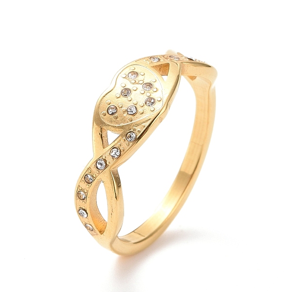 

PandaHall Crystal Rhinestone Infinity with Heart Finger Ring, Ion Plating(IP) 304 Stainless Steel Jewelry for Women, Golden, US Size 6~9..., Clear
