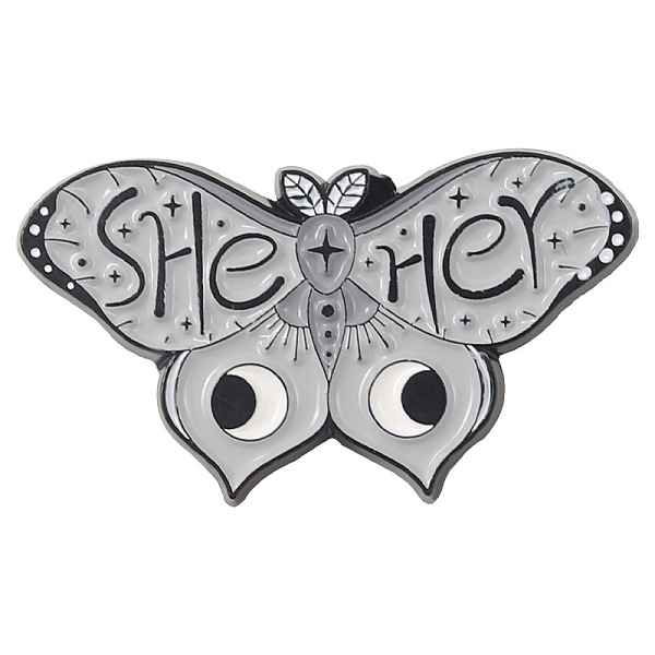 

PandaHall Butterfly with Word She Her Enamel Pin, Electrophoresis Black Plated Alloy Badge for Corsages Scarf Clothes, Dark Gray, 17x30mm...
