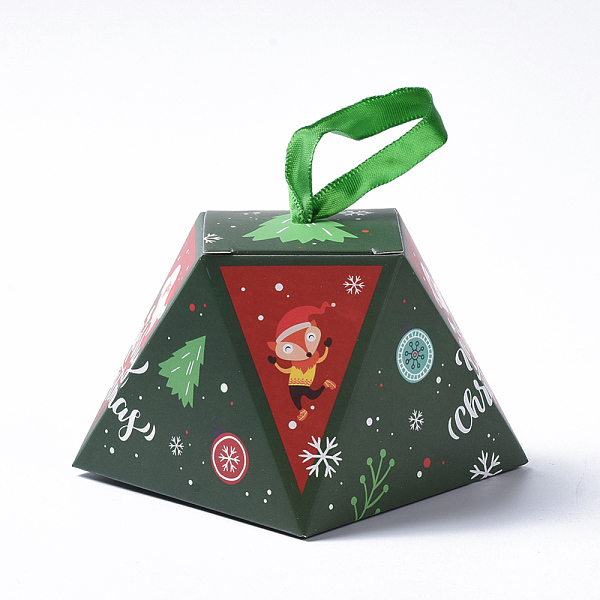 

PandaHall Christmas Gift Boxes, with Ribbon, Gift Wrapping Bags, for Presents Candies Cookies, Green, 8.1x8.1x6.4cm Paper Polygon Green