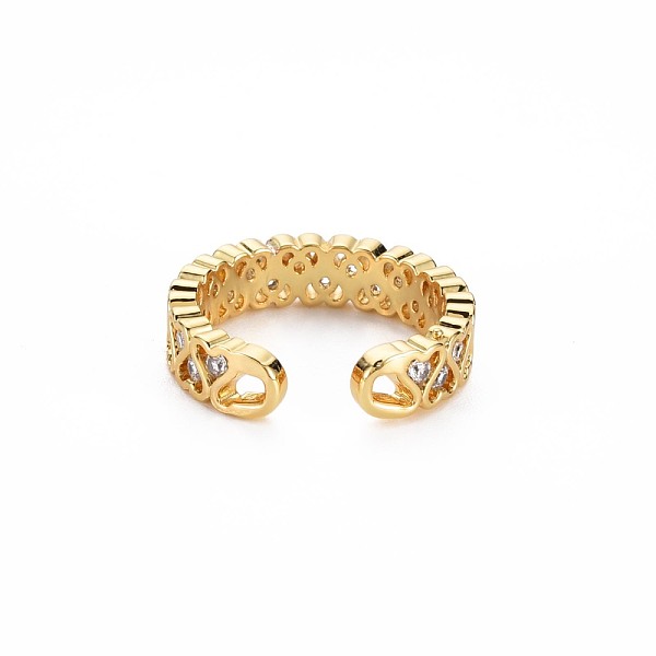 

PandaHall Cubic Zirconia Heart Cuff Ring, Real 18K Gold Plated Brass Open Ring for Women, Nickel Free, Clear, US Size 6(16.5mm) Brass+Cubic...