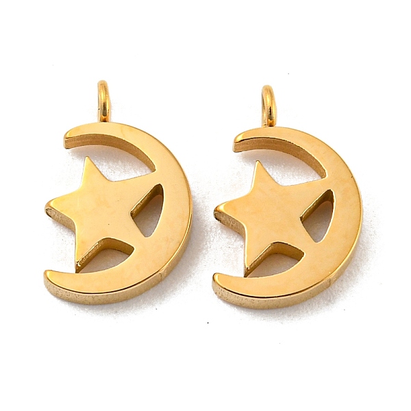 

PandaHall 304 Stainless Steel Charms, Moon with Star Charm, Real 14K Gold Plated, 11.5x7.5x2mm, Hole: 1.4mm 304 Stainless Steel Moon