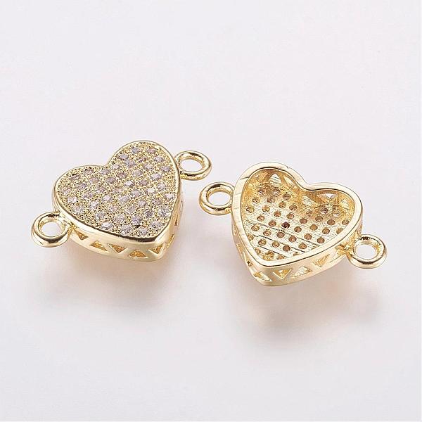 

PandaHall Brass Micro Pave Cubic Zirconia Links, Heart, Golden, 18x11.5x4mm, Hole: 2mm Brass+Cubic Zirconia Heart