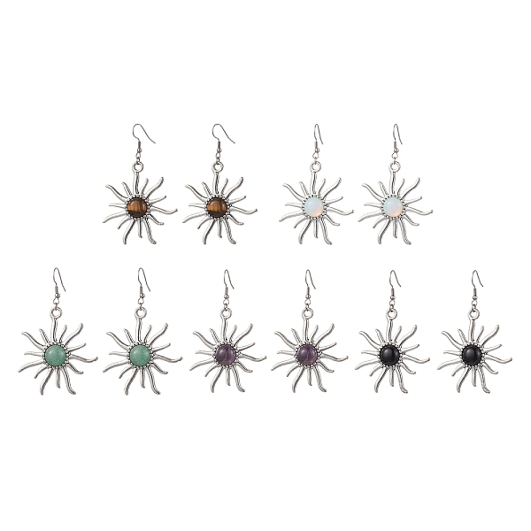 

PandaHall Gemstone Dangle Earrings, with 304 Stainless Steel Earring Hooks and Alloy Findings, Sun, 73.5x46.5mm Mixed Stone Sun