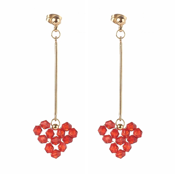 

PandaHall Brass Dangle Stud Earrings, with Transparent Acrylic Beads, Heart, Red, 59mm, Pin: 0.8mm Acrylic Heart Red