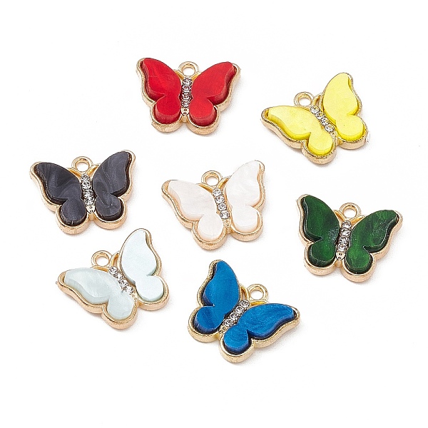 

PandaHall Acrylic Pendants, with Light Gold Tone Alloy Rhinestone Findings, Butterfly Charm, Mixed Color, 15x18x4mm, Hole: 1.8mm..., Multicolor