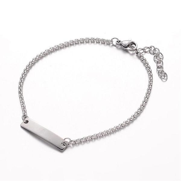 

PandaHall 304 Stainless Steel ID Bracelets, Rectangle, with Box Chains and Lobster Clasps, Stainless Steel Color, 7-1/4 inch(185mm), 2mm 304...