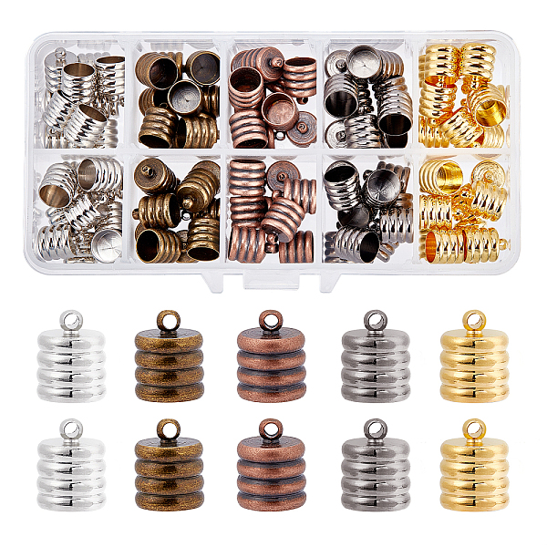 

PandaHall Brass Cord Ends, Column, Mixed Color, 13x10mm, Hole: 1mm, Inner Diameter: 8mm, 5 colors, 20pcs/color, 100pcs/box Brass