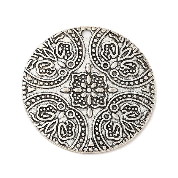 PandaHall Tibetan Style Alloy Pendants, Cadmium Free & Nickel Free & Lead Free, Flat Round, Antique Silver, Size: about 40mm in diameter...
