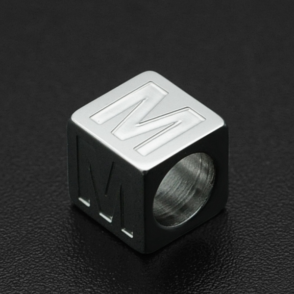 

PandaHall 201 Stainless Steel European Beads, Large Hole Beads, Horizontal Hole, Cube, Stainless Steel Color, Letter.M, 7x7x7mm, Hole: 5mm...