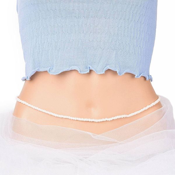 

PandaHall Waist Beads, Glass Seed Beaded Stretch Waist Chain for Women, Beige, 31-1/2 inch(80cm), Beads: 5mm Glass Yellow