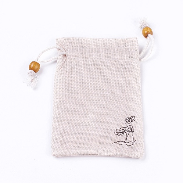 

PandaHall Burlap Packing Pouches, Drawstring Bags, with Wood Beads, Antique White, 14.6~14.8x10.2~10.3cm Burlap Orange
