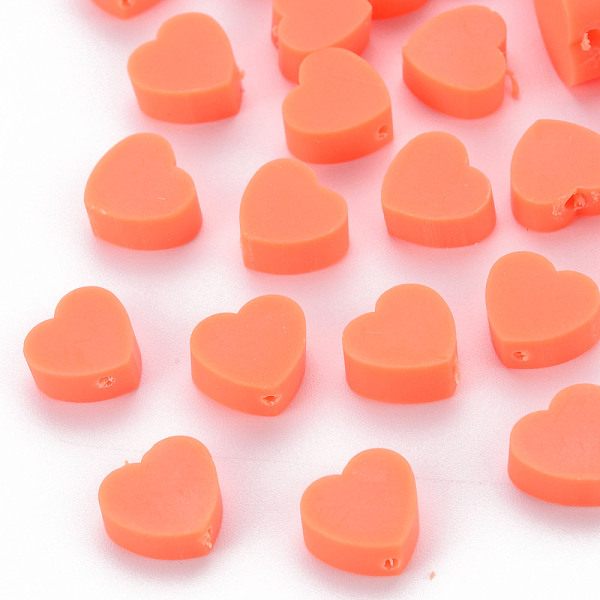 

PandaHall Handmade Polymer Clay Beads, Heart, Coral, 8~9x9~10x3~5mm, Hole: 1.2mm Polymer Clay Heart Red
