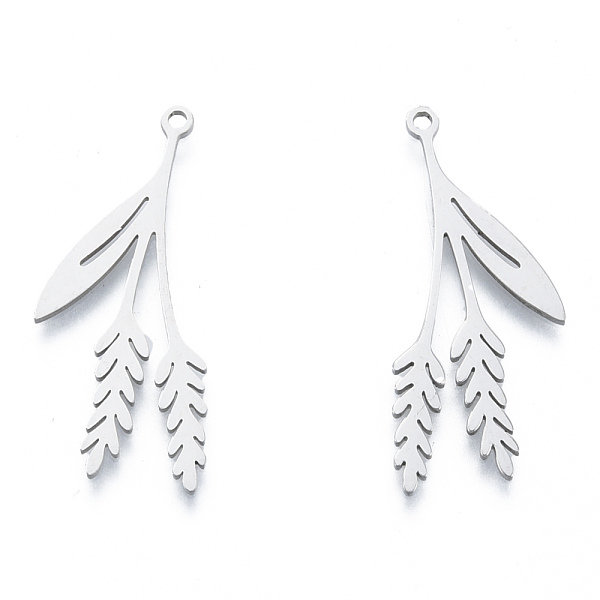 

PandaHall 201 Stainless Steel Pendants, Leaf Charm, Stainless Steel Color, 34x14.5x1mm, Hole: 1.5mm 201 Stainless Steel Leaf