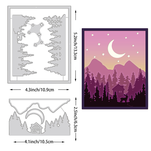 

PandaHall BENECREAT Forest Mountains Metal Cutting Dies Stencil, 10.5x6.3cm Cabin Moon Carbon Steel Embossing Template for Card Making DIY...