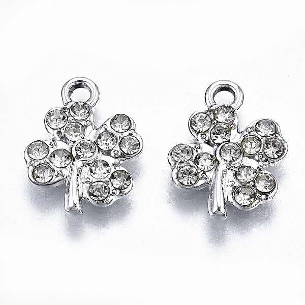 

PandaHall Alloy Pendants, with Crystal Rhinestones, Cadmium Free & Lead Free, Clover, Platinum, 15x12x2.5mm, Hole: 1.8mm Alloy+Rhinestone..., Clear