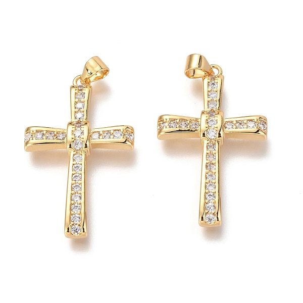 

PandaHall Brass Micro Pave Clear Cubic Clear Zirconia Pendants, Cross, Real 18K Gold Plated, 34x20x4mm, Hole: 3mm Brass+Cubic Zirconia Cross...