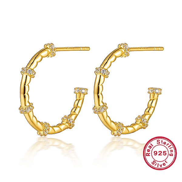 

PandaHall 925 Sterling Silver Ring Stud Earrings, Half Hoop Earrings, with 925 Stamp, Real 18K Gold Plated, 19x2mm Sterling Silver Ring