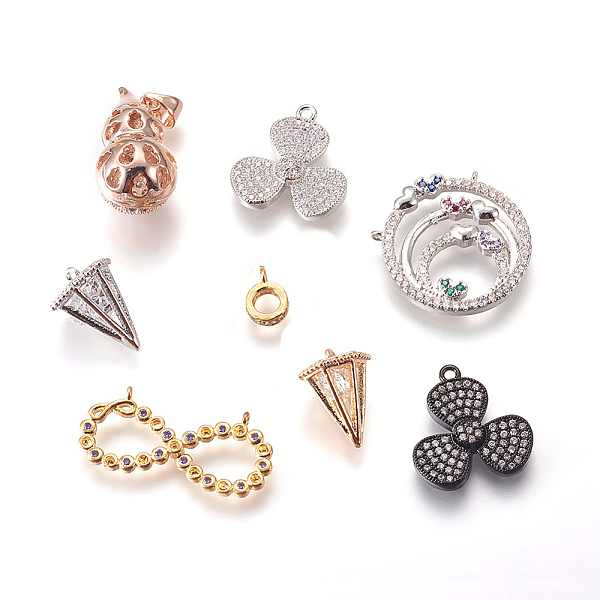 

PandaHall Brass Micro Pave Cubic Zirconia Pendants, Mixed Shapes, Mixed Color, 9~22x6~27x2~11mm, Hole: 0.8~1.2mm and 4x5mm Brass+Cubic..., Multicolor