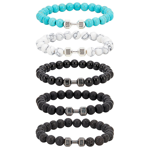 

PandaHall FIBLOOM 5Pcs 5 Style Natural & Synthetic Mixed Gemstone & Alloy Beaded Stretch Bracelets Set for Women, Mixed Color, Inner..., Multicolor