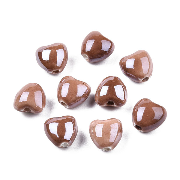

PandaHall Pearlized Handmade Porcelain Beads, Heart, Camel, 10x10x7mm, Hole: 1.8mm Porcelain Heart Brown
