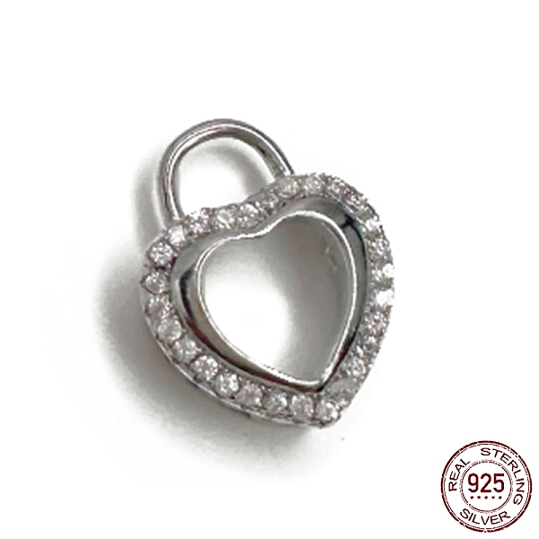 

PandaHall Rhodium Plated 925 Sterling Silver Charm, with Clear Cubic Zirconia, Hollow Heart, Real Platinum Plated, 13.8x11x4.7mm, Hole...