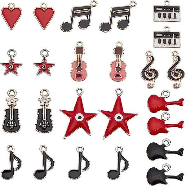 PandaHall SUPERFINDINGS 48Pcs 12 Styles Alloy Music Elements Charm Light Gold Musical Note Pendants with Enamel Rock Music Charms for...