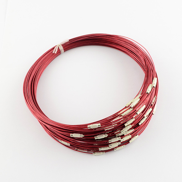 

PandaHall Steel Wire Bracelet Cord DIY Jewelry Making, with Brass Screw Clasp, Indian Red, 225x1mm Steel Red